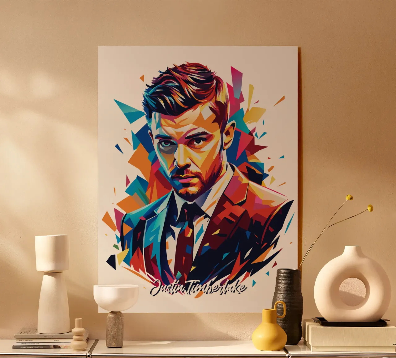 Justin Timberlake Portrait in WPAP Pop Art plexiglass da vectorartnesia