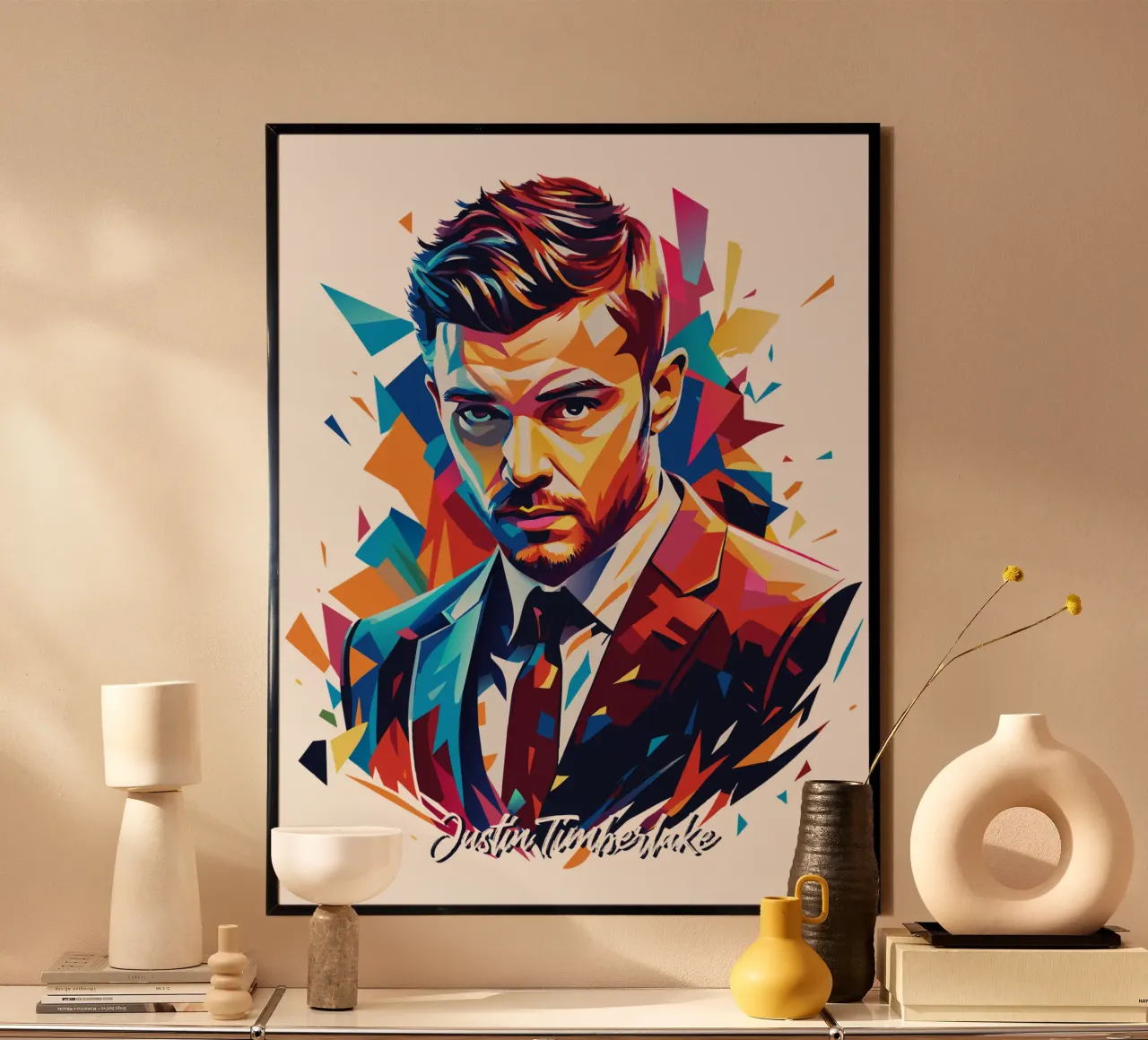 Justin Timberlake Portrait in WPAP Pop Art carta hahnemühle da vectorartnesia