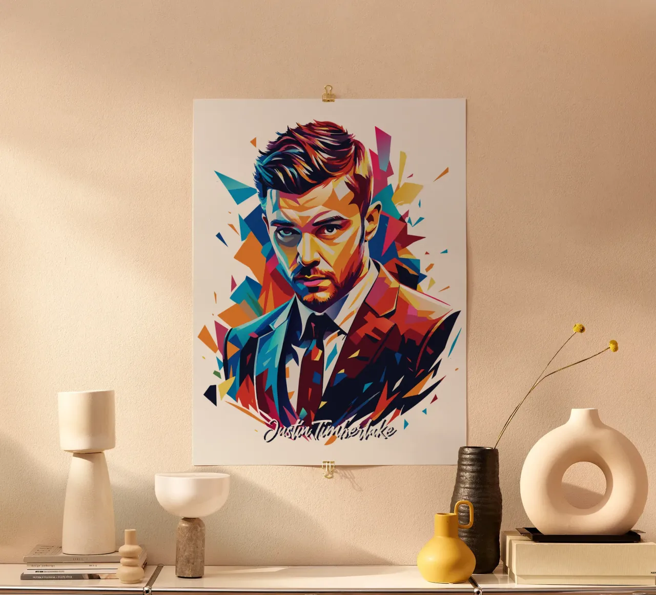 Justin Timberlake Portrait in WPAP Pop Art carta hahnemühle da vectorartnesia