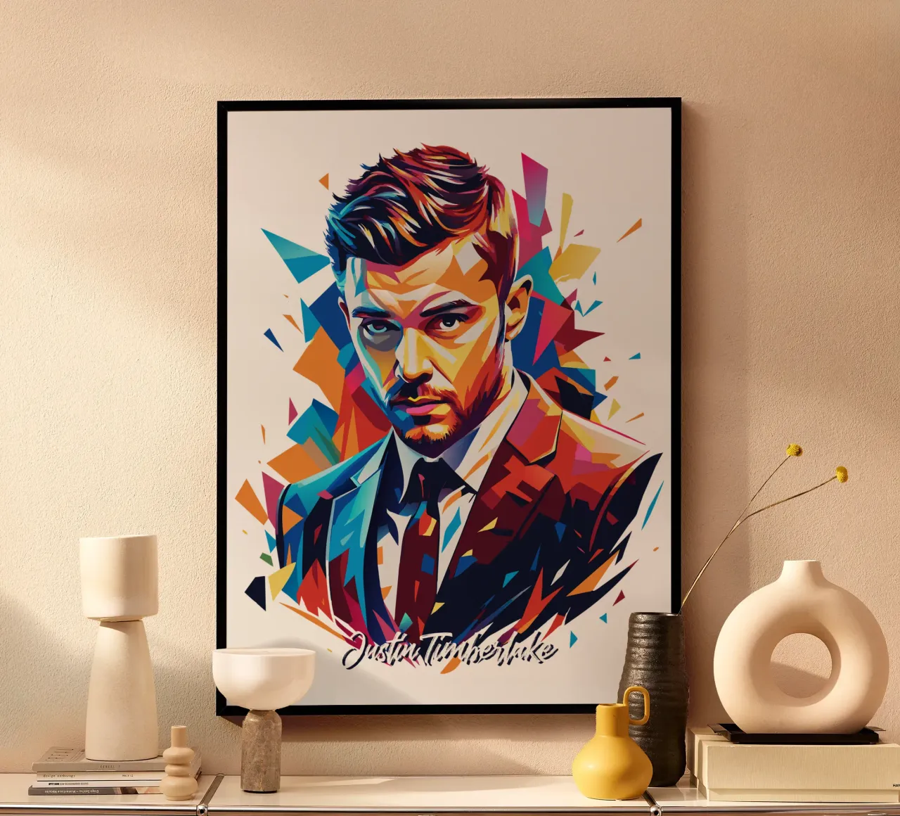 Justin Timberlake Portrait in WPAP Pop Art carta hahnemühle da vectorartnesia