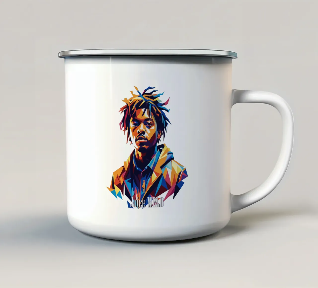 Juice WRLD Portrait in WPAP Pop Art Emaille Tasse von vectorartnesia