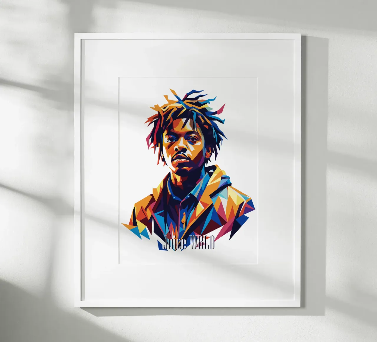 Juice WRLD Portrait in WPAP Pop Art poster con telaio in plastica da vectorartnesia