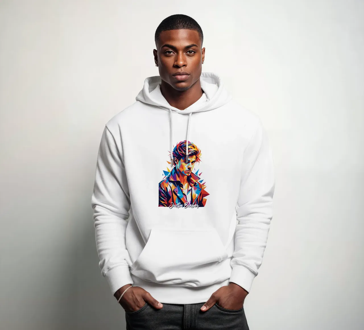 Justin Bieber Portrait in WPAP Pop Art felpa con cappuccio da vectorartnesia