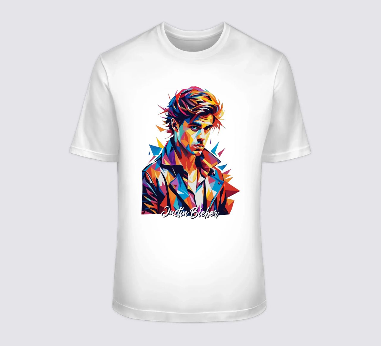 Justin Bieber Portrait in WPAP Pop Art t-shirt da vectorartnesia