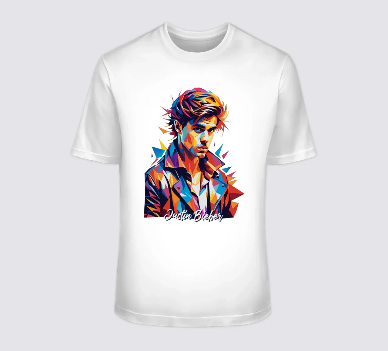 Justin Bieber Portrait in WPAP Pop Art t-shirt by vectorartnesia