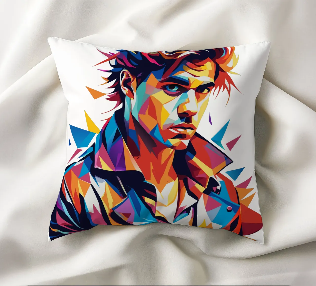 Justin Bieber Portrait in WPAP Pop Art cuscino da vectorartnesia