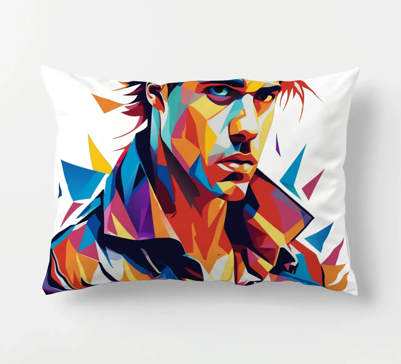 Justin Bieber Portrait in WPAP Pop Art Kissen von vectorartnesia