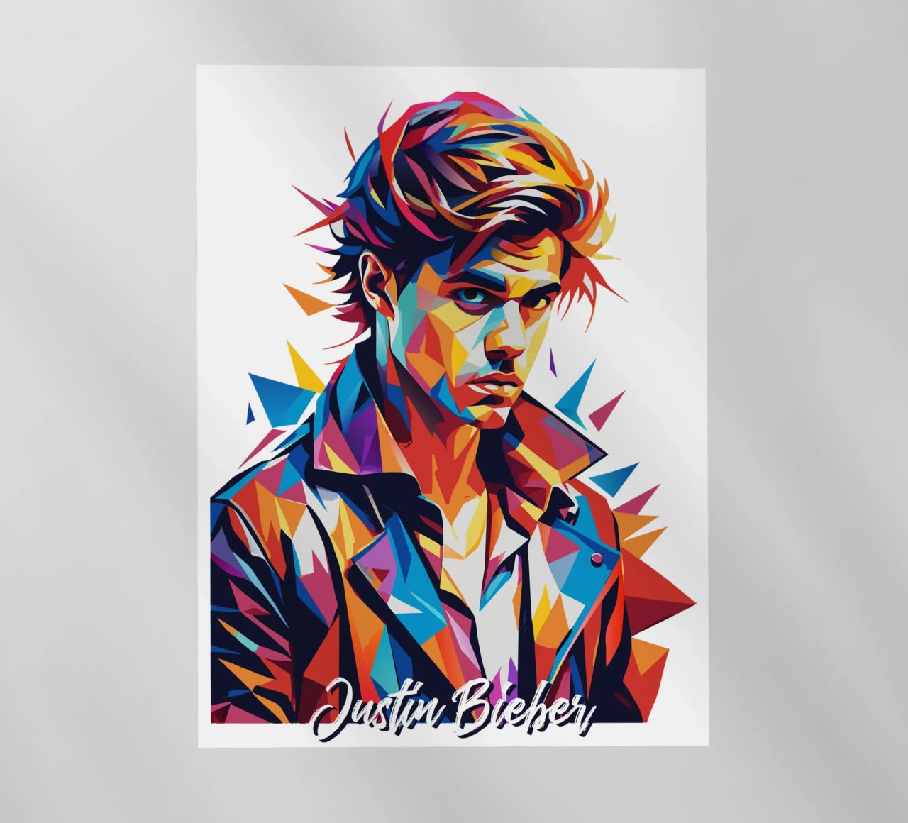 Justin Bieber Portrait in WPAP Pop Art pellicola backlit da vectorartnesia