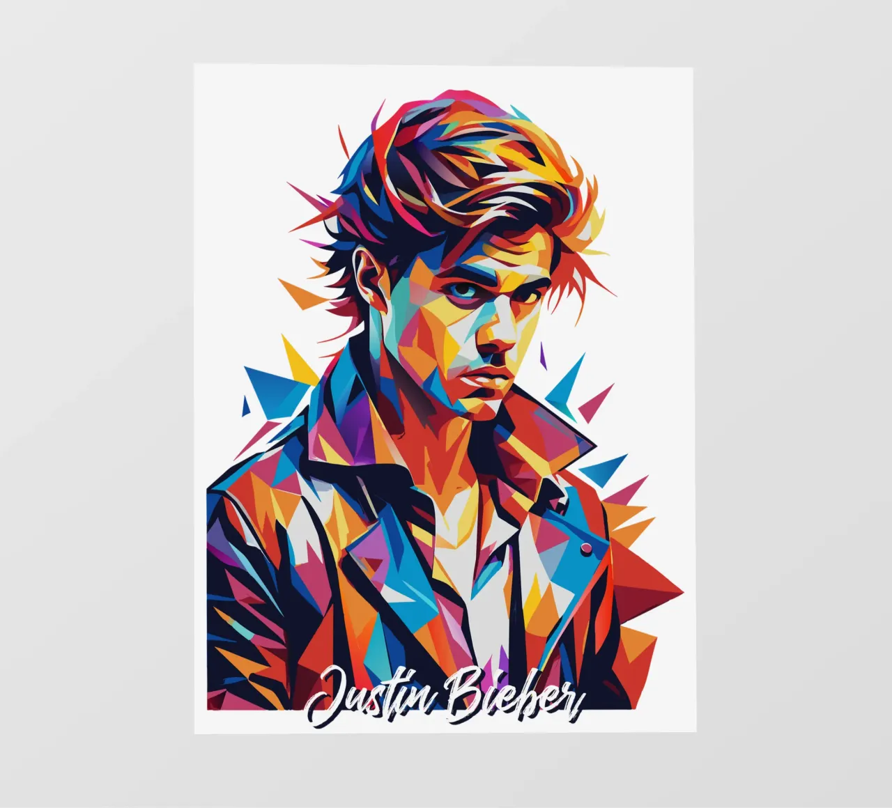 Justin Bieber Portrait in WPAP Pop Art Backlit Folie von vectorartnesia