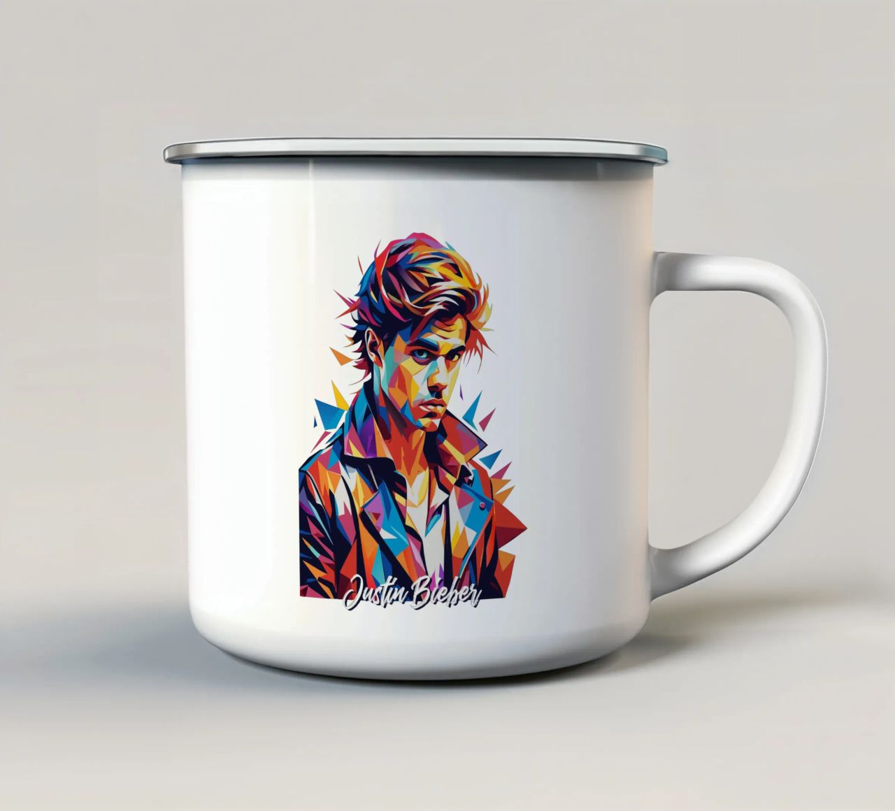 Justin Bieber Portrait in WPAP Pop Art tazza in smalto da vectorartnesia