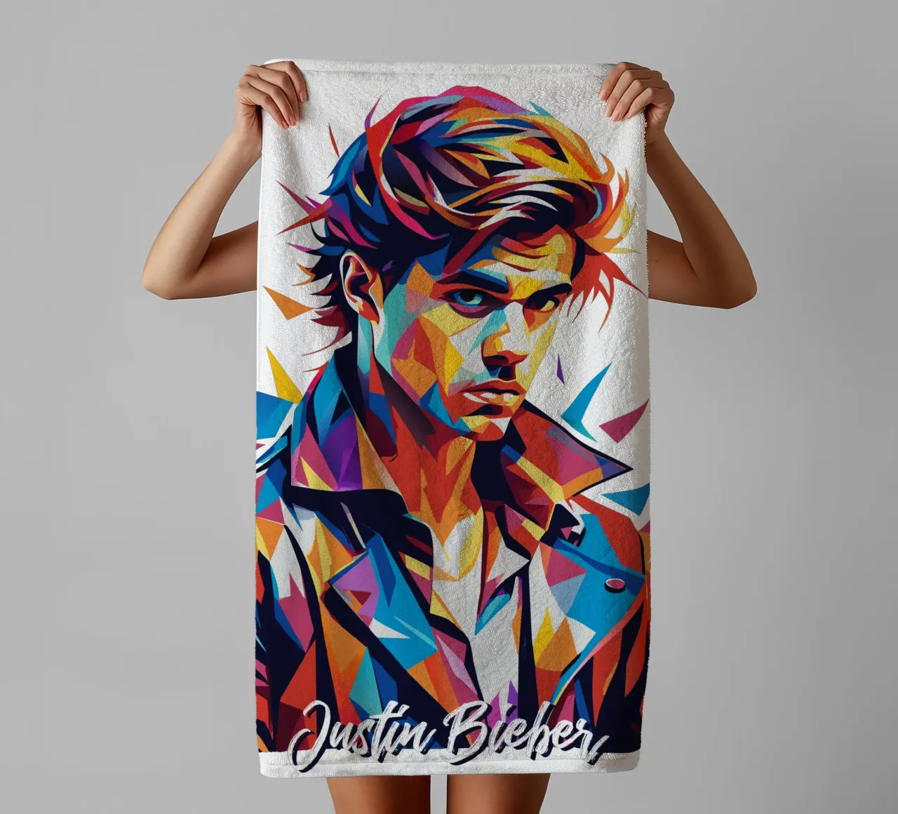 Justin Bieber Portrait in WPAP Pop Art asciugamano da bagno da vectorartnesia