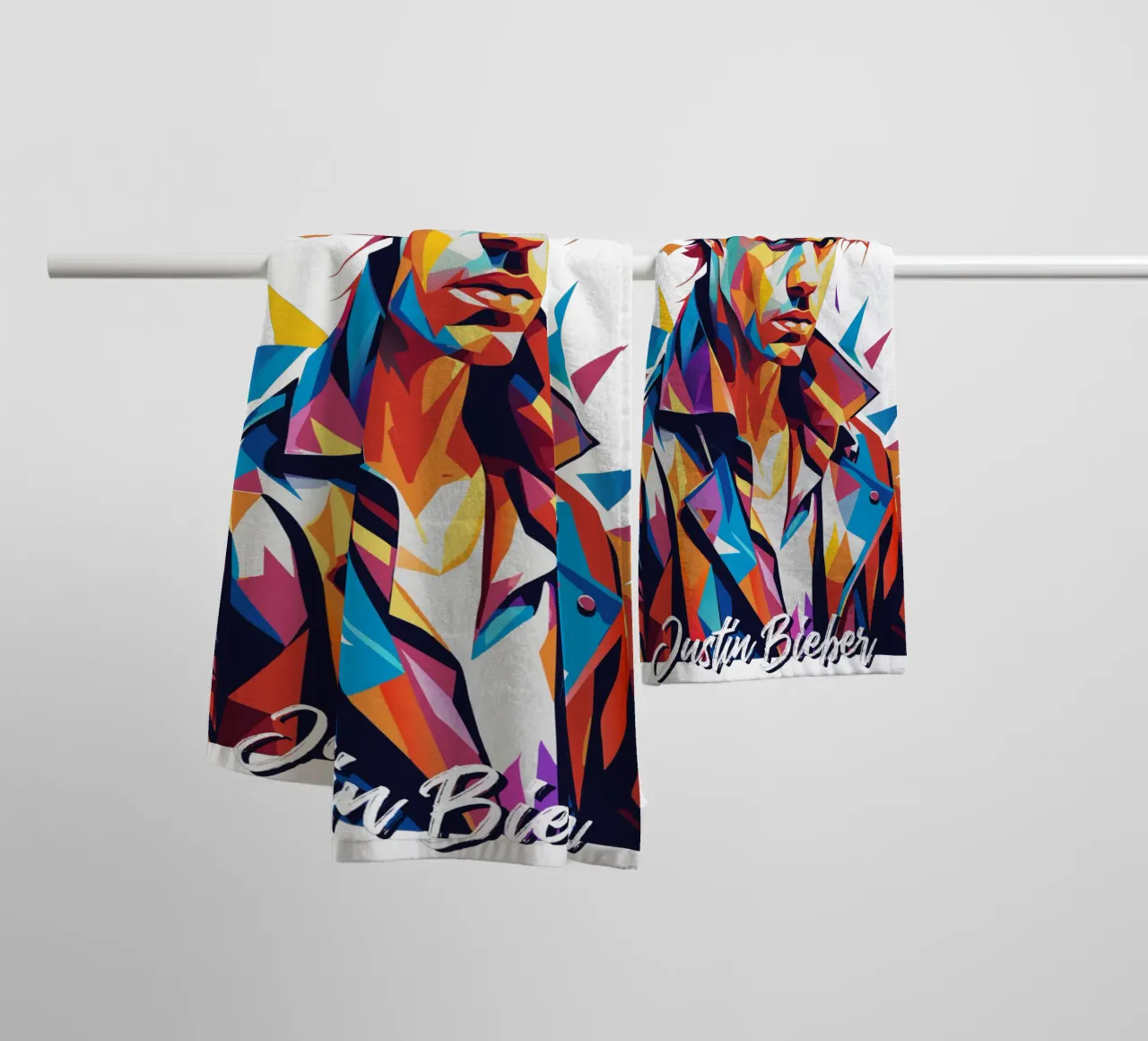 Justin Bieber Portrait in WPAP Pop Art asciugamano da bagno da vectorartnesia