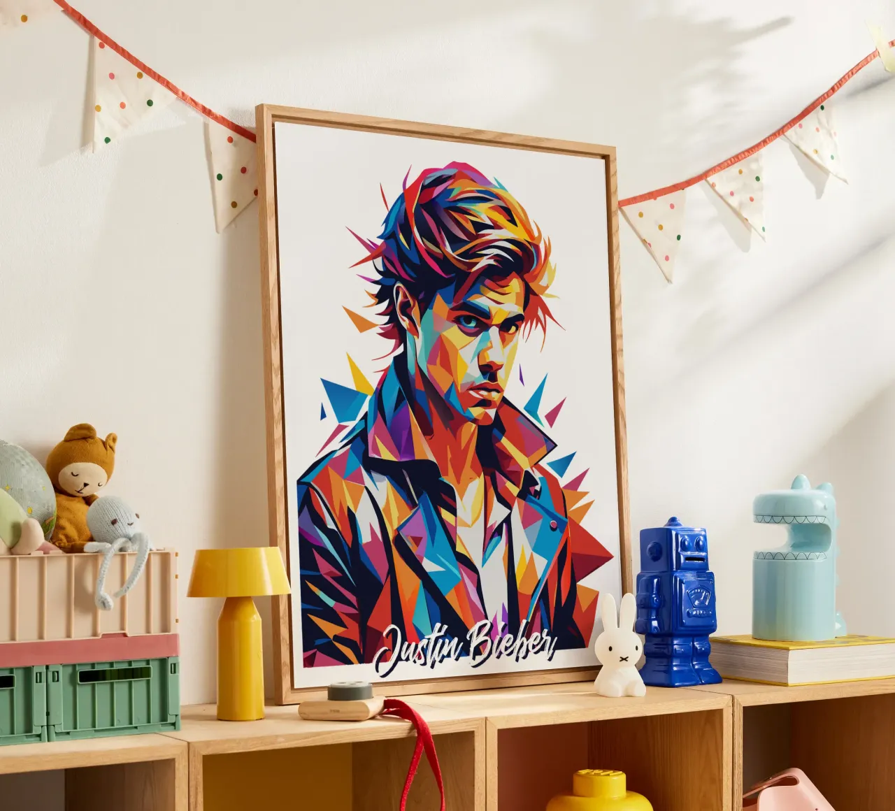 Justin Bieber Portrait in WPAP Pop Art plexiglass da vectorartnesia