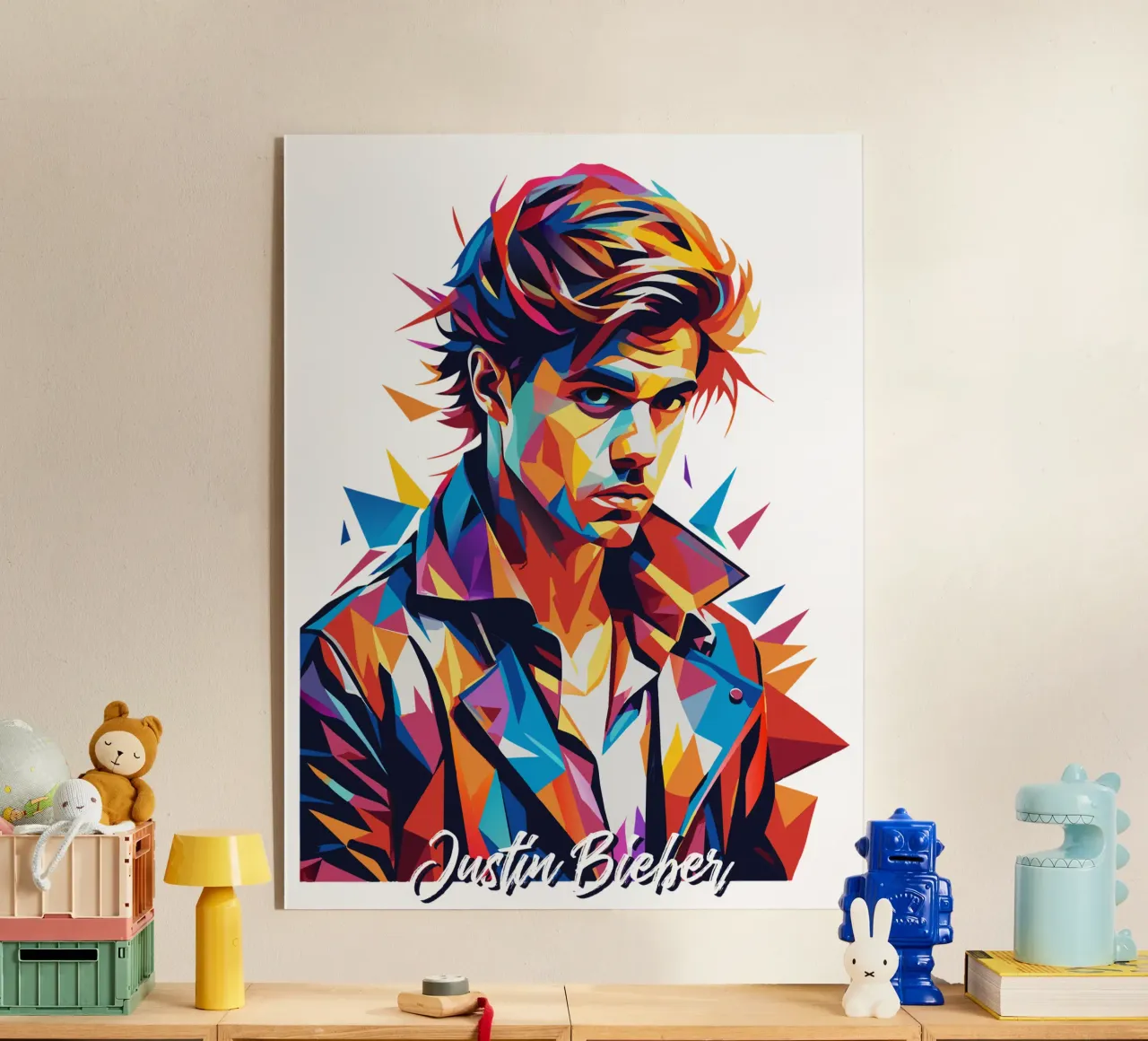 Justin Bieber Portrait in WPAP Pop Art plexiglass da vectorartnesia