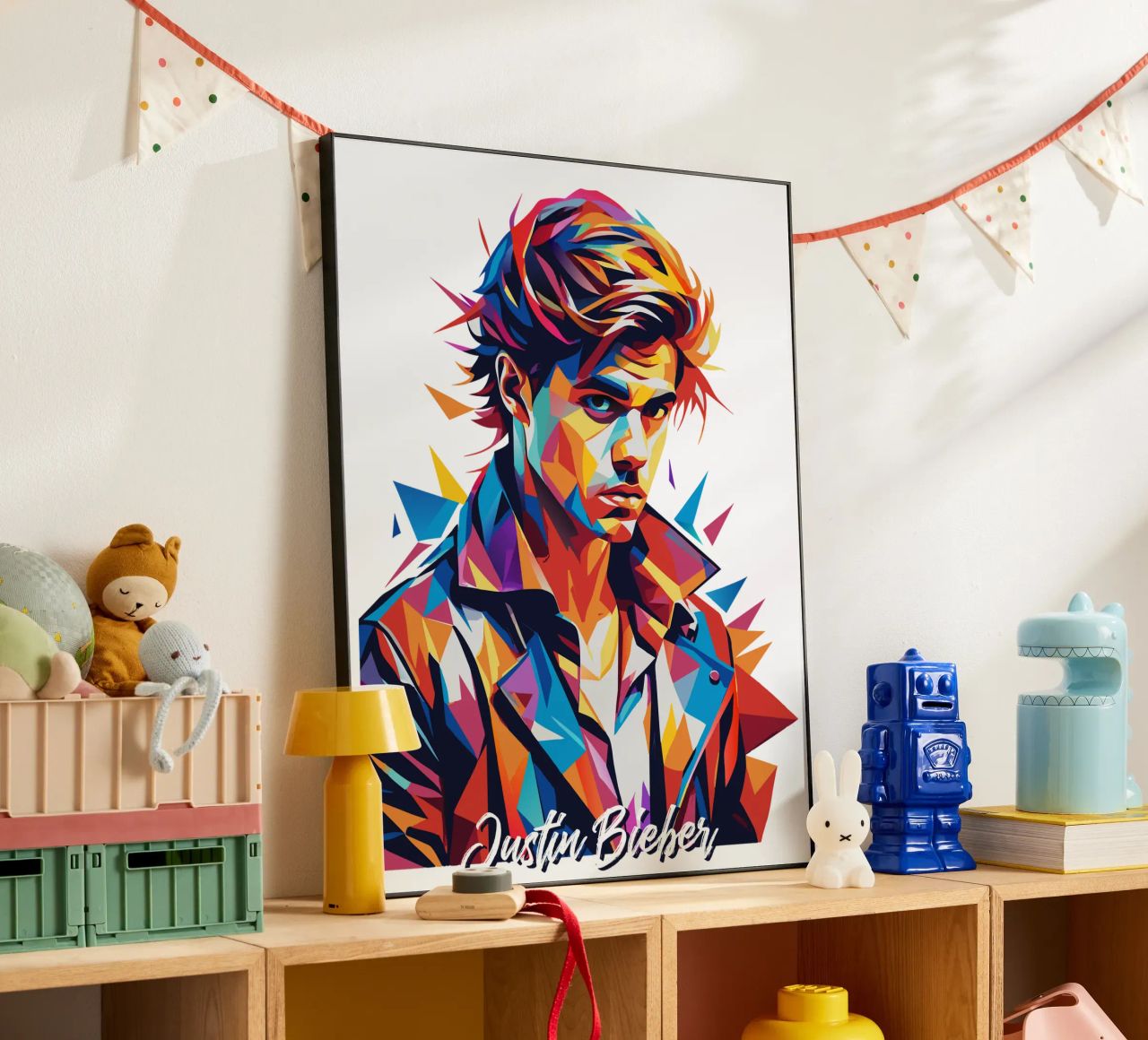Justin Bieber Portrait in WPAP Pop Art alluminio dibond da vectorartnesia