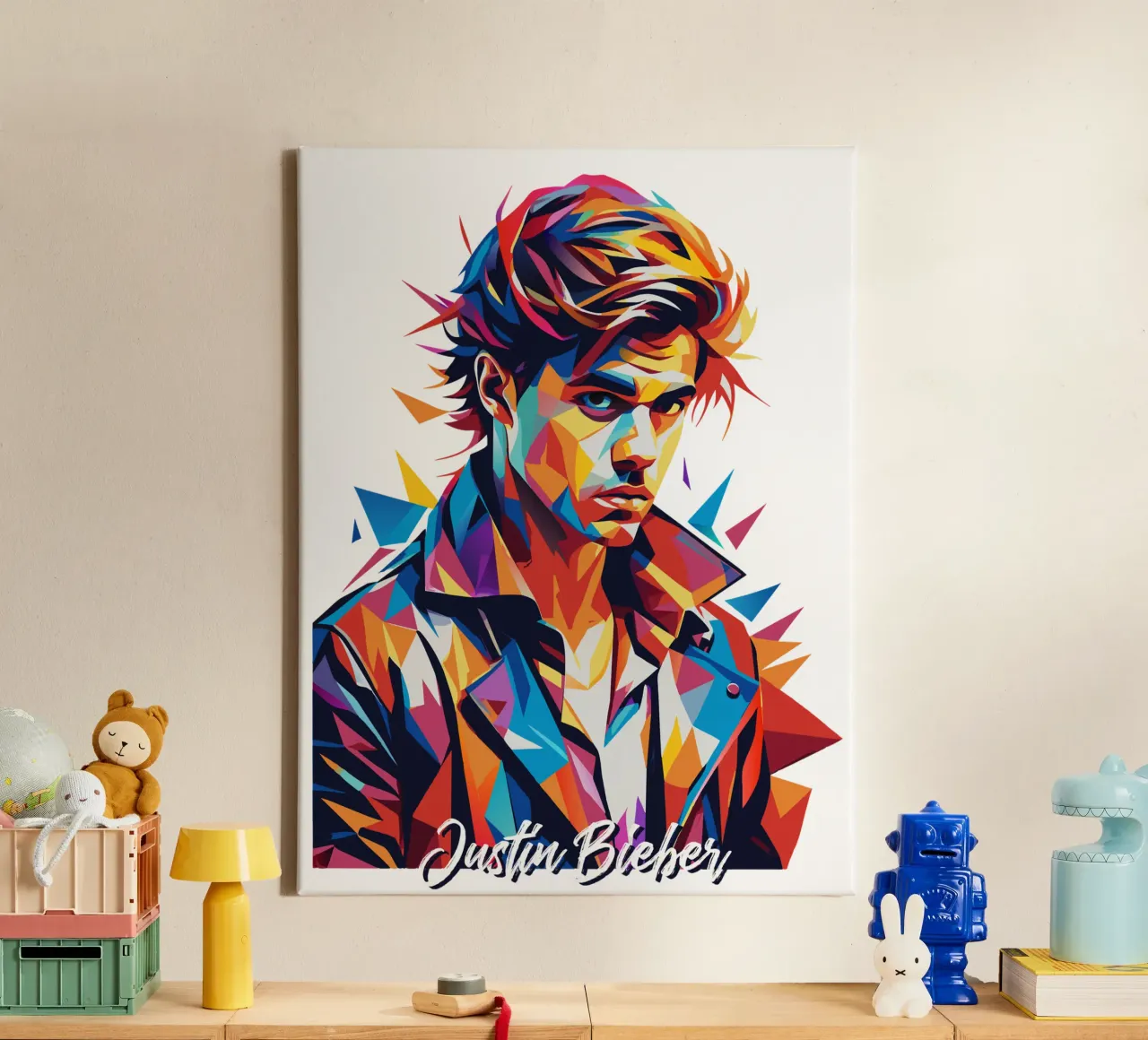 Justin Bieber Portrait in WPAP Pop Art tela da vectorartnesia