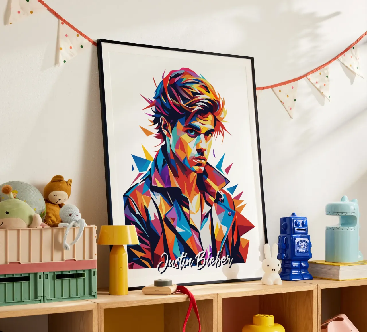 Justin Bieber Portrait in WPAP Pop Art carta hahnemühle da vectorartnesia