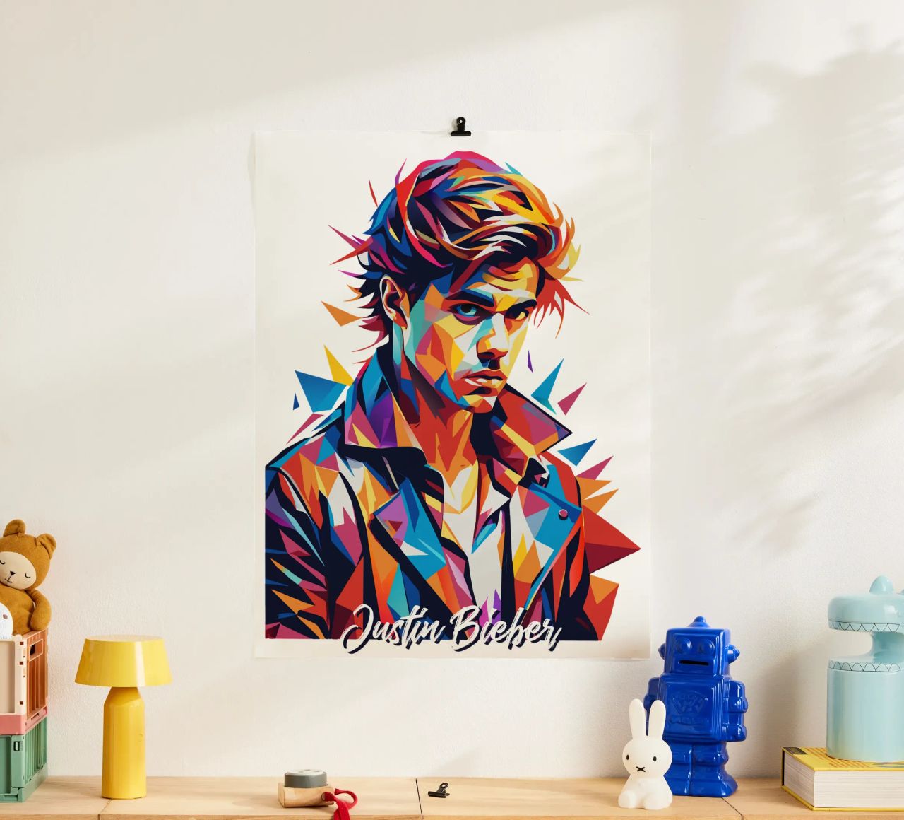 Justin Bieber Portrait in WPAP Pop Art carta hahnemühle da vectorartnesia