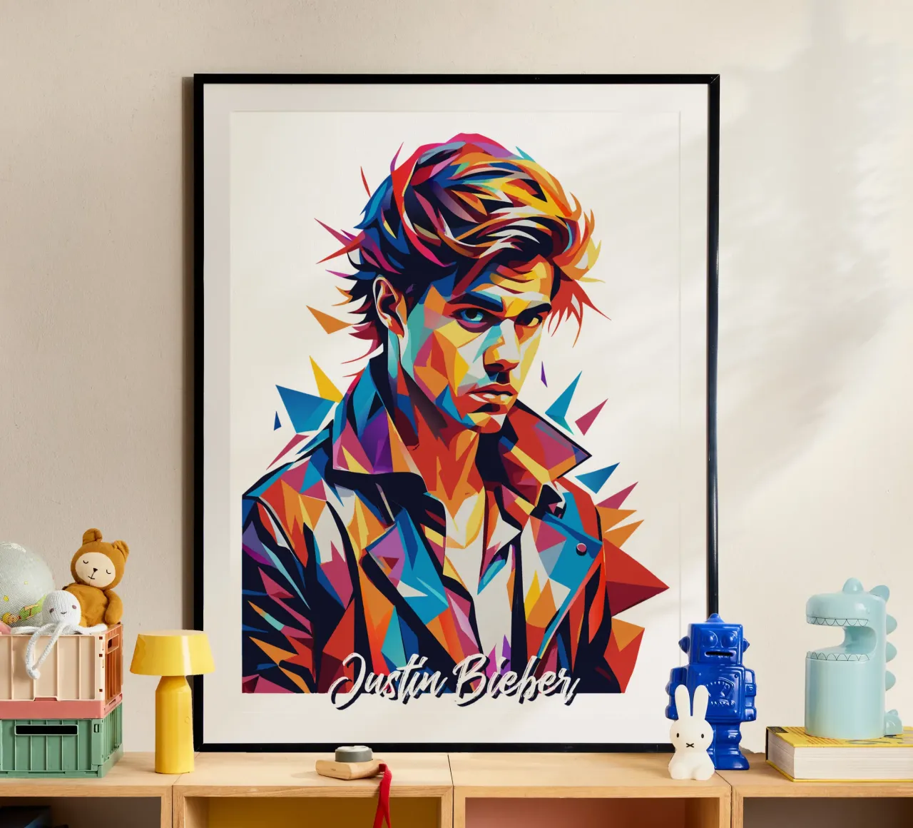 Justin Bieber Portrait in WPAP Pop Art carta hahnemühle da vectorartnesia