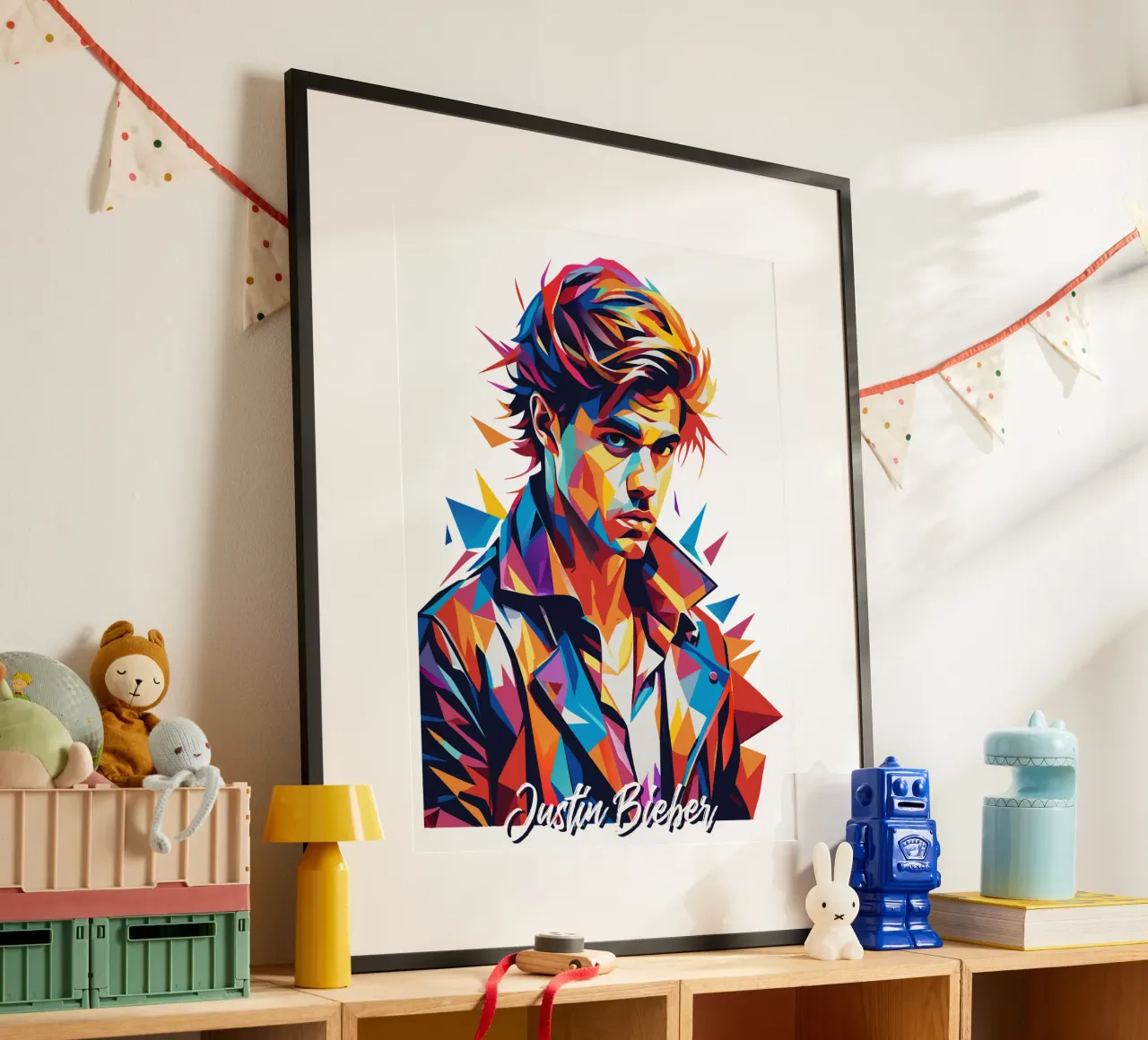 Justin Bieber Portrait in WPAP Pop Art carta hahnemühle da vectorartnesia