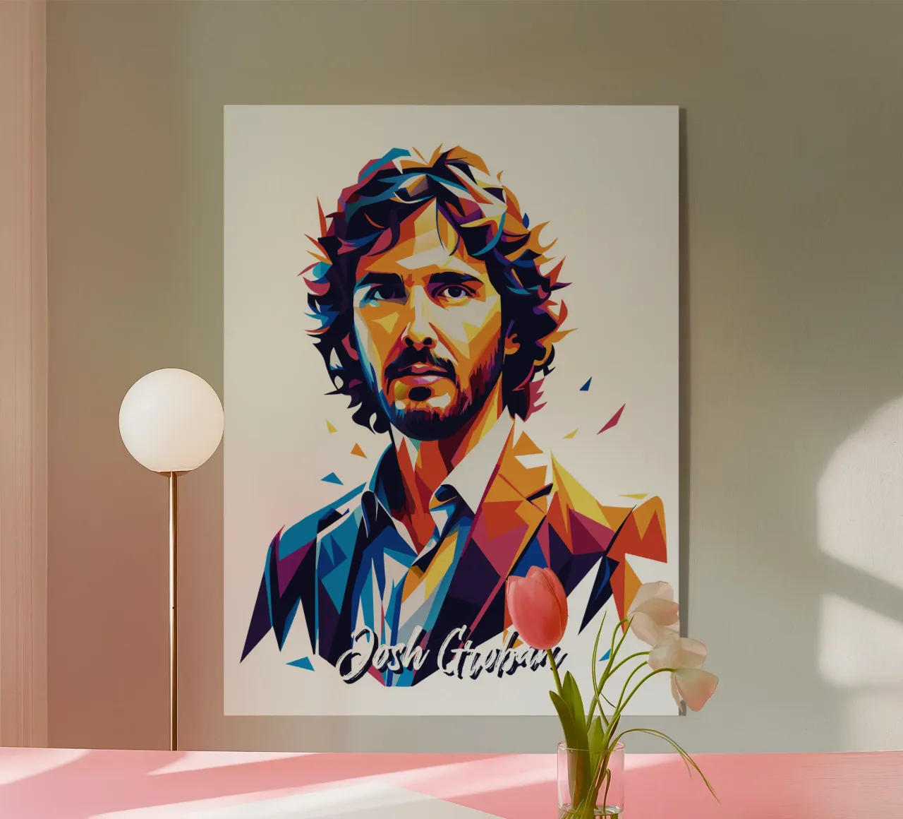 Josh Groban Portrait in WPAP Pop Art Acryl-Glas von vectorartnesia
