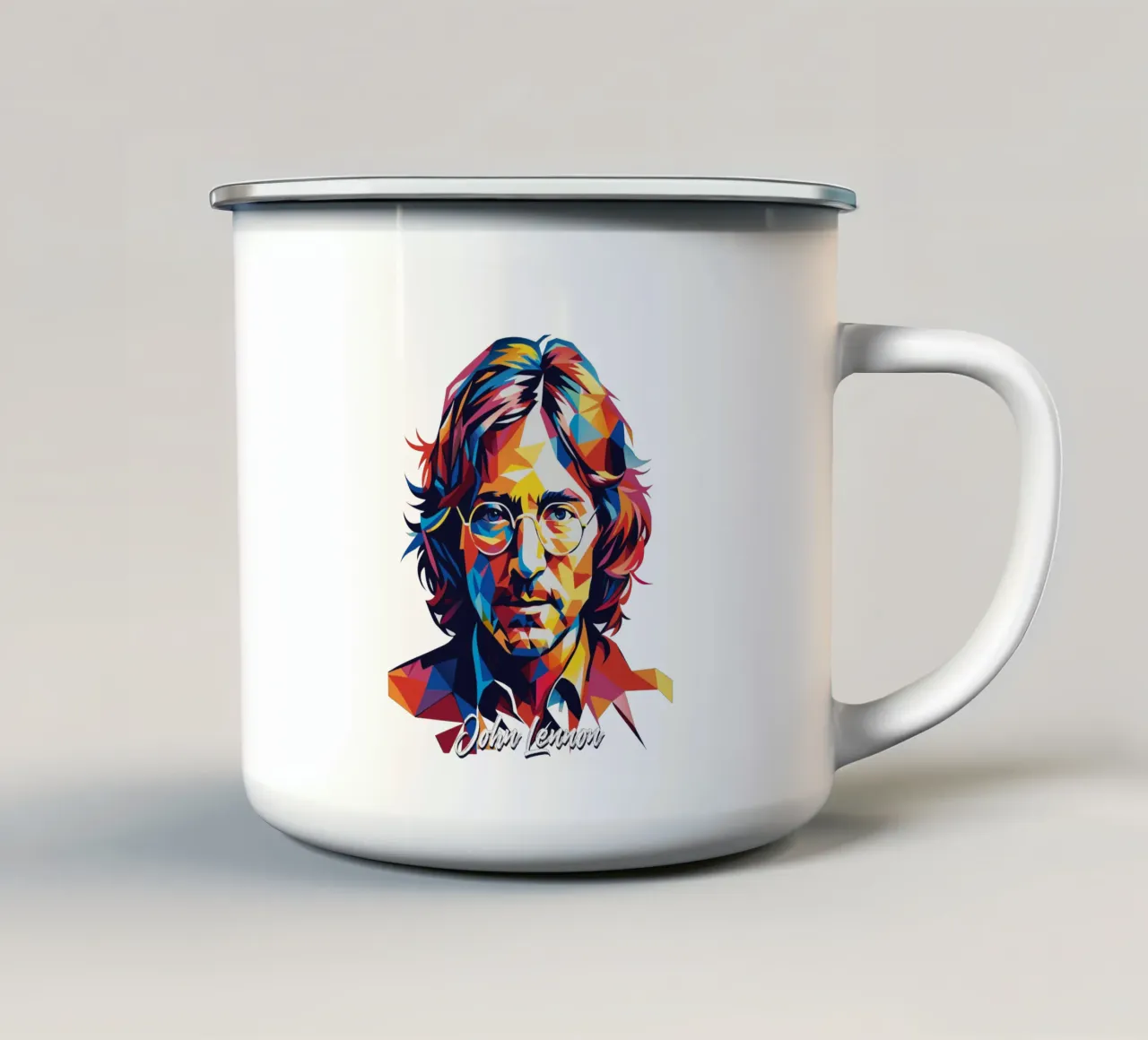 John Lennon #2 in WPAP Pop Art Emaille Tasse von vectorartnesia