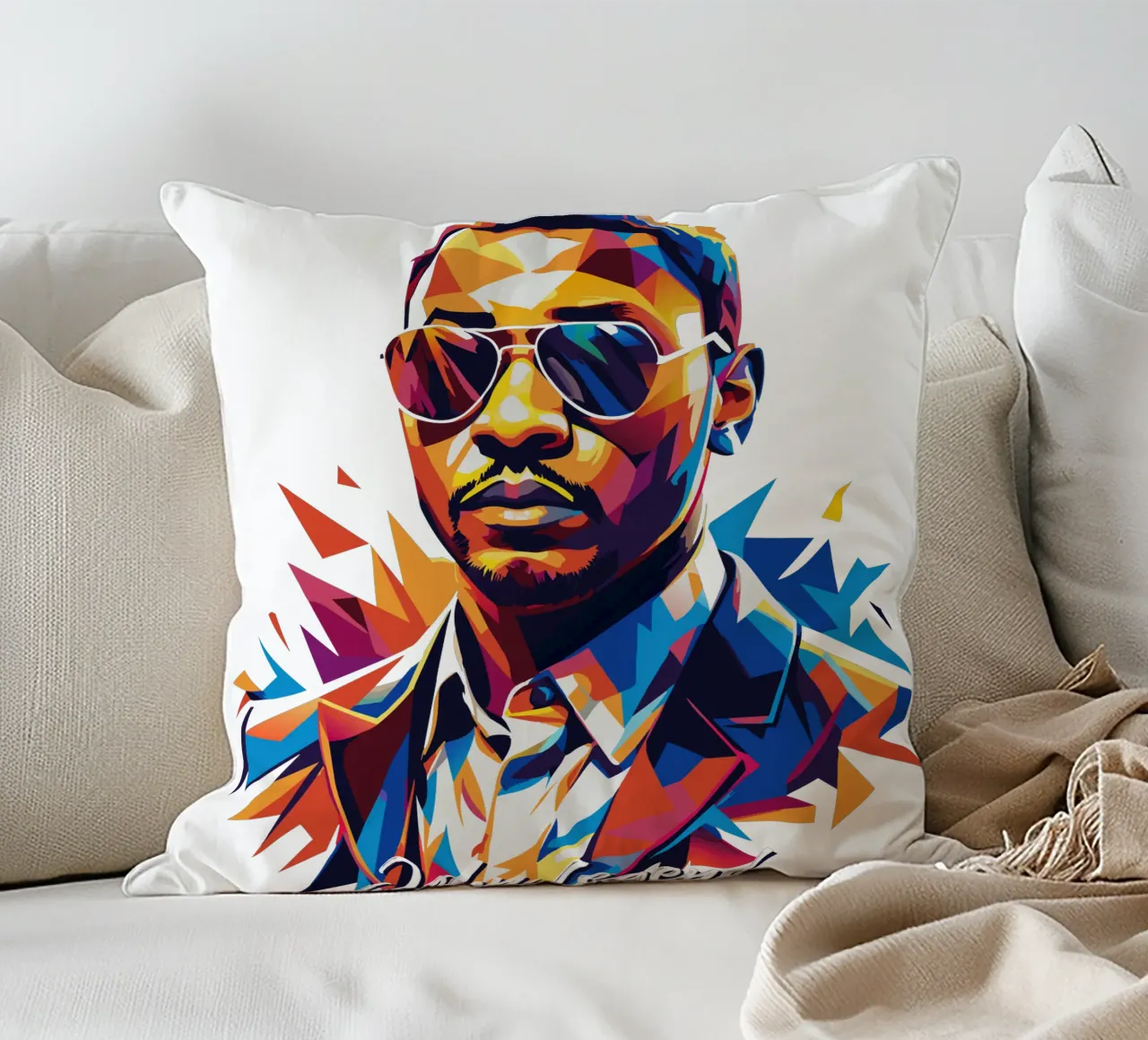 John Legend Portrait in WPAP Pop Art cuscino da vectorartnesia