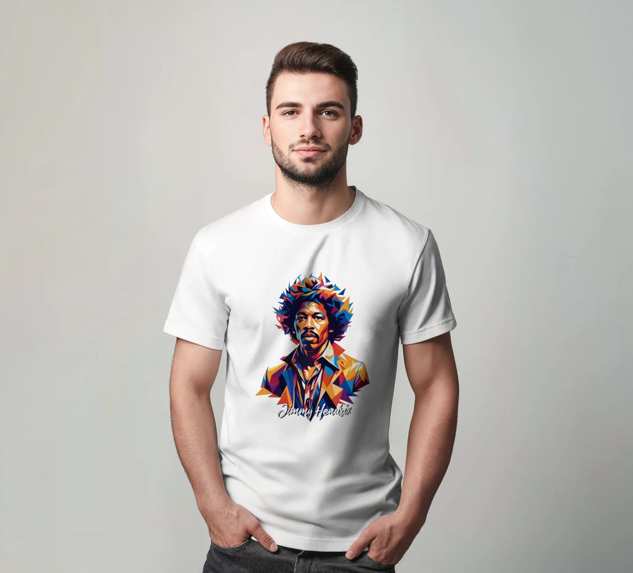 Ritratto di Jimmy Hendrix in WPAP Pop Art t-shirt da vectorartnesia