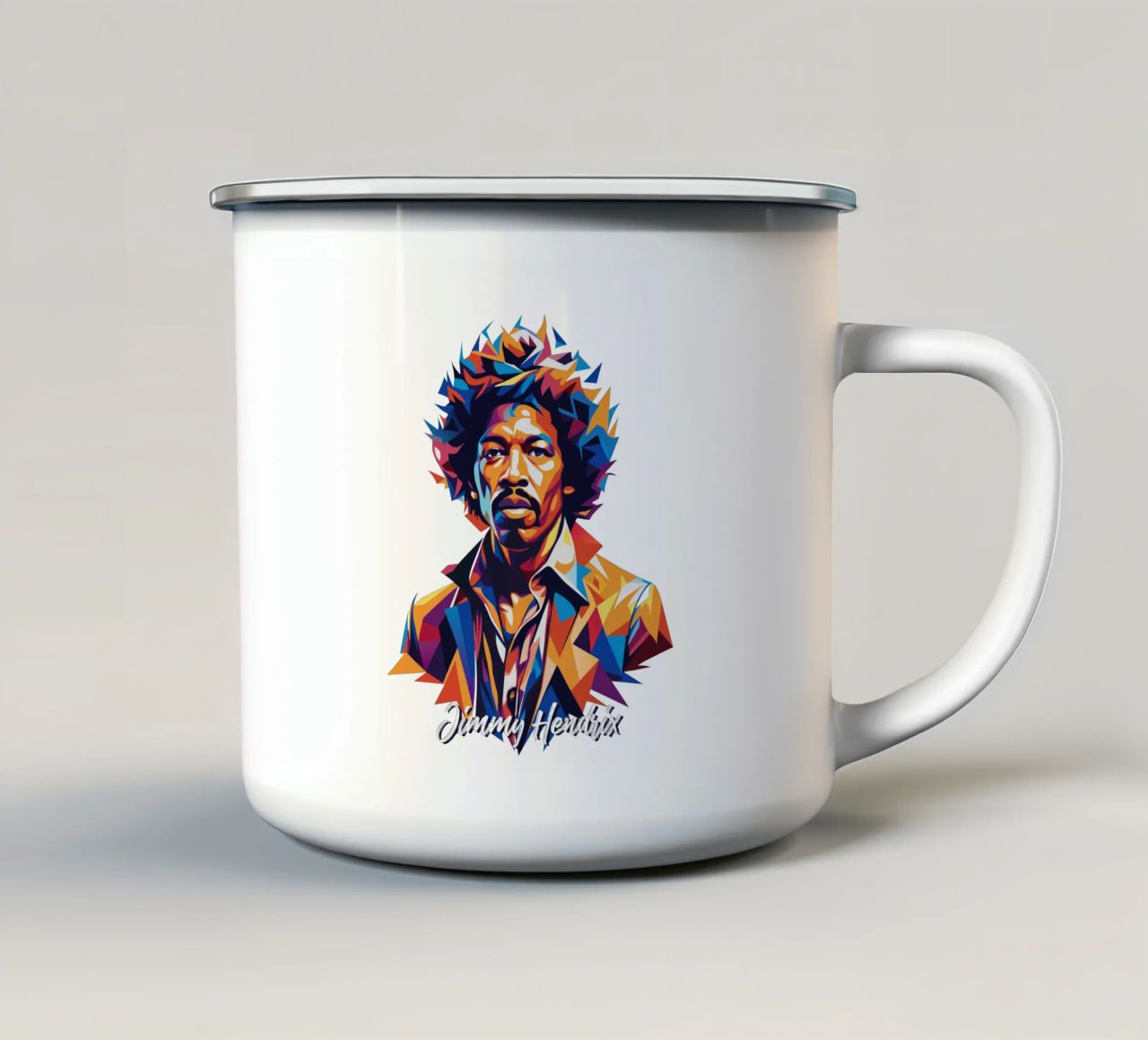 Ritratto di Jimmy Hendrix in WPAP Pop Art tazza in smalto da vectorartnesia