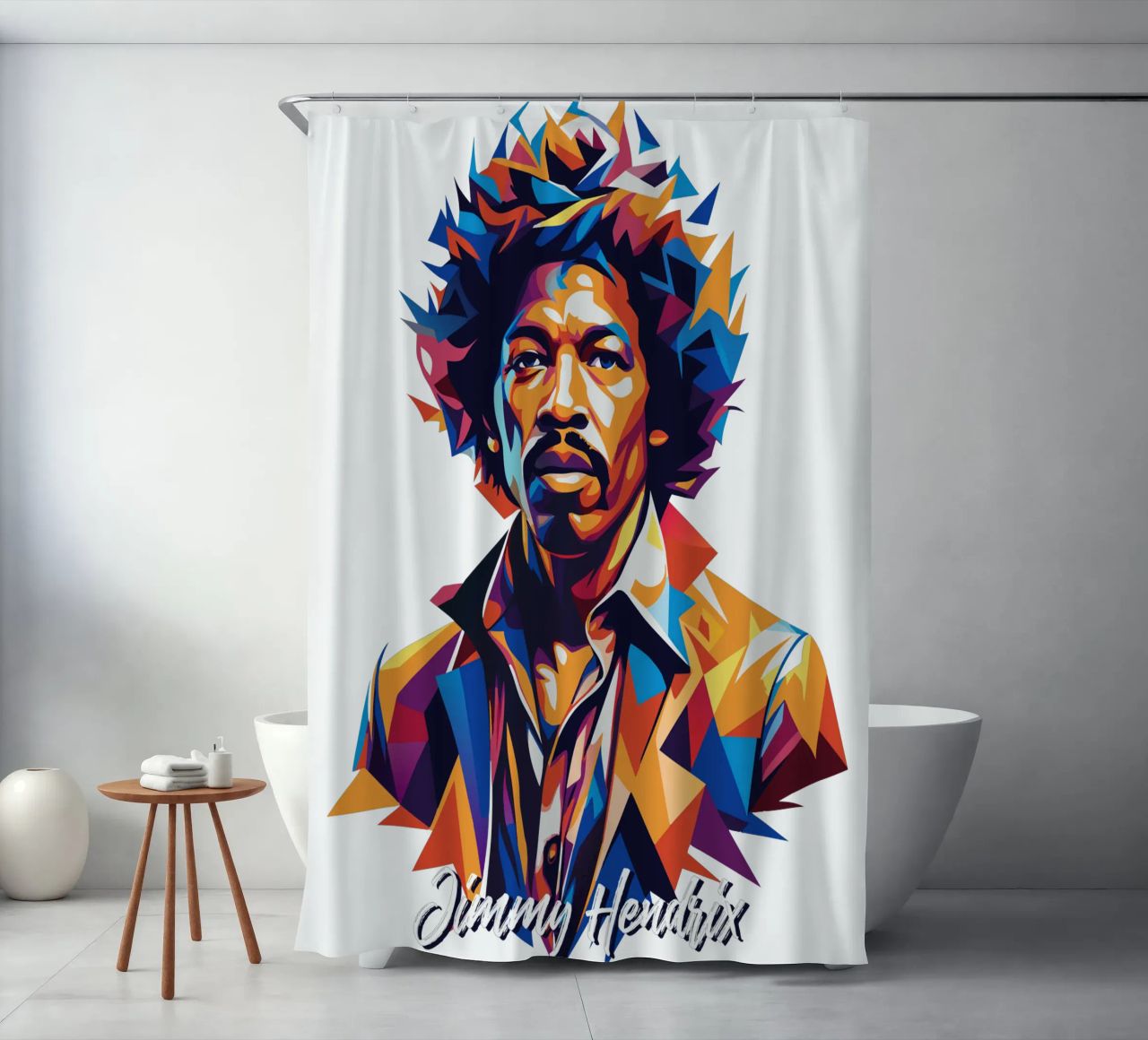Ritratto di Jimmy Hendrix in WPAP Pop Art tenda da doccia da vectorartnesia