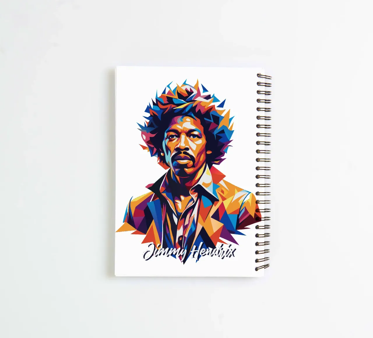Jimmy Hendrix Portrait in WPAP Pop Art spiral notebook by vectorartnesia