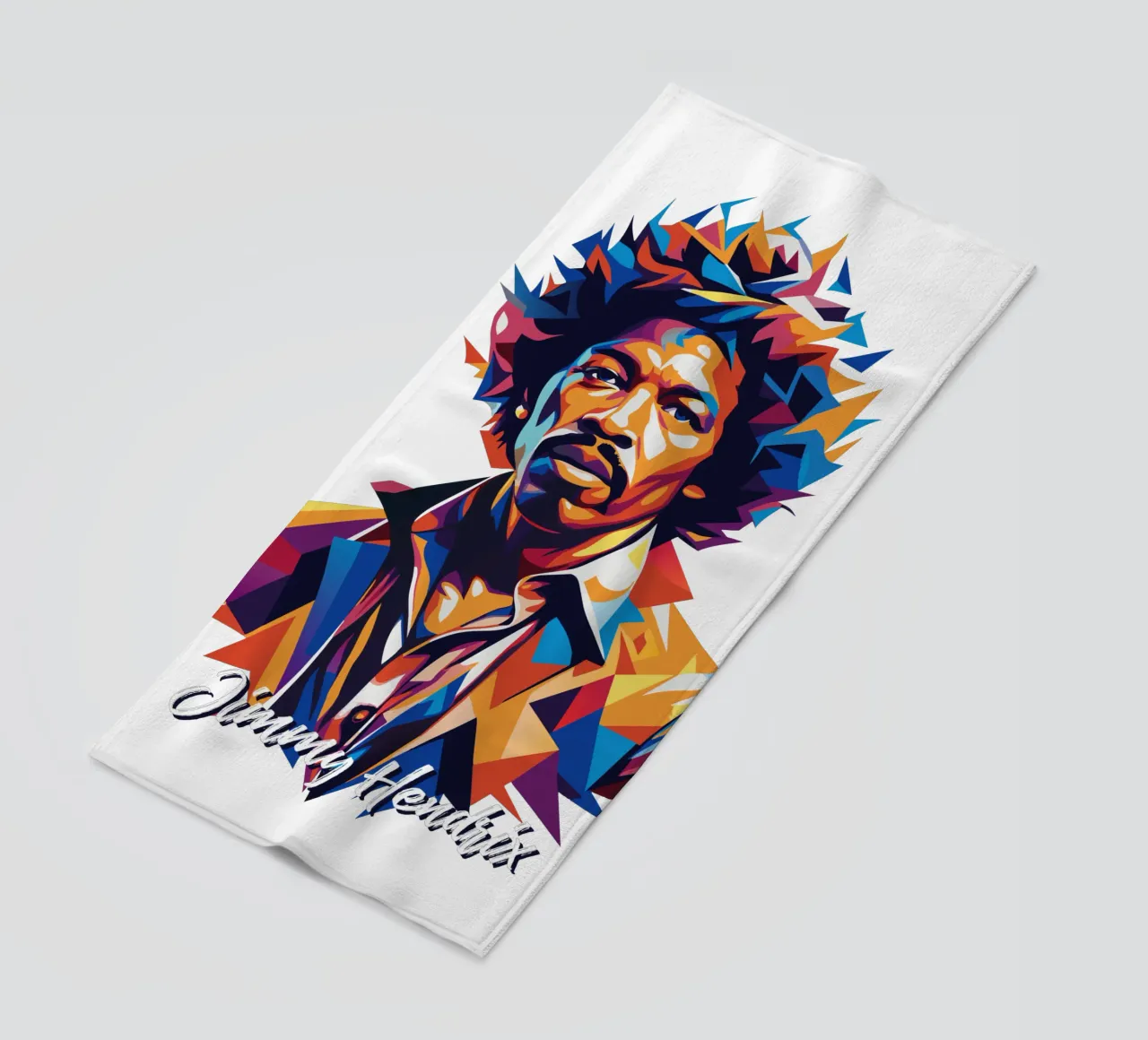 Retrato de Jimmy Hendrix en WPAP Pop Art toalla de playa de vectorartnesia