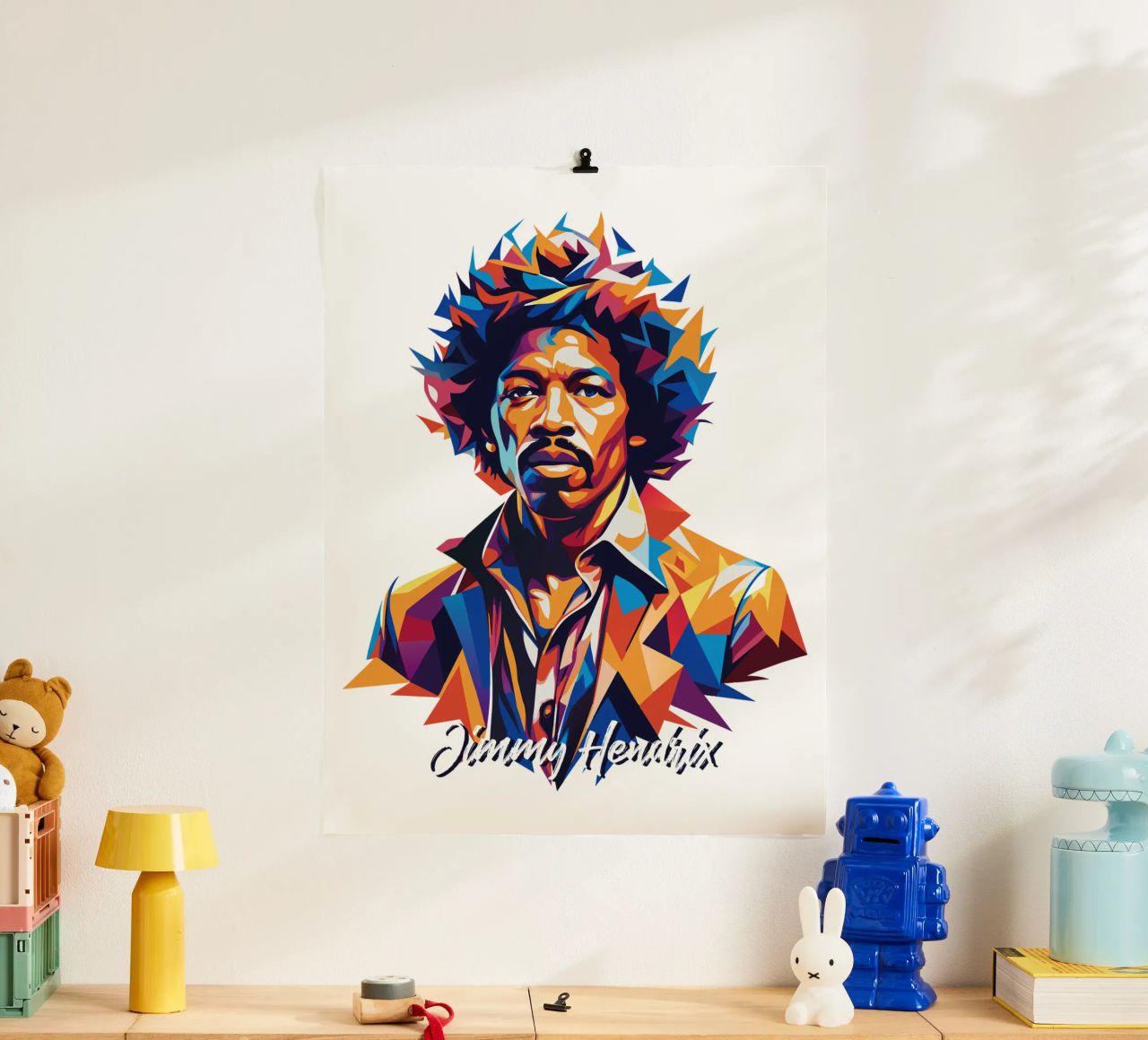 Ritratto di Jimmy Hendrix in WPAP Pop Art carta hahnemühle da vectorartnesia