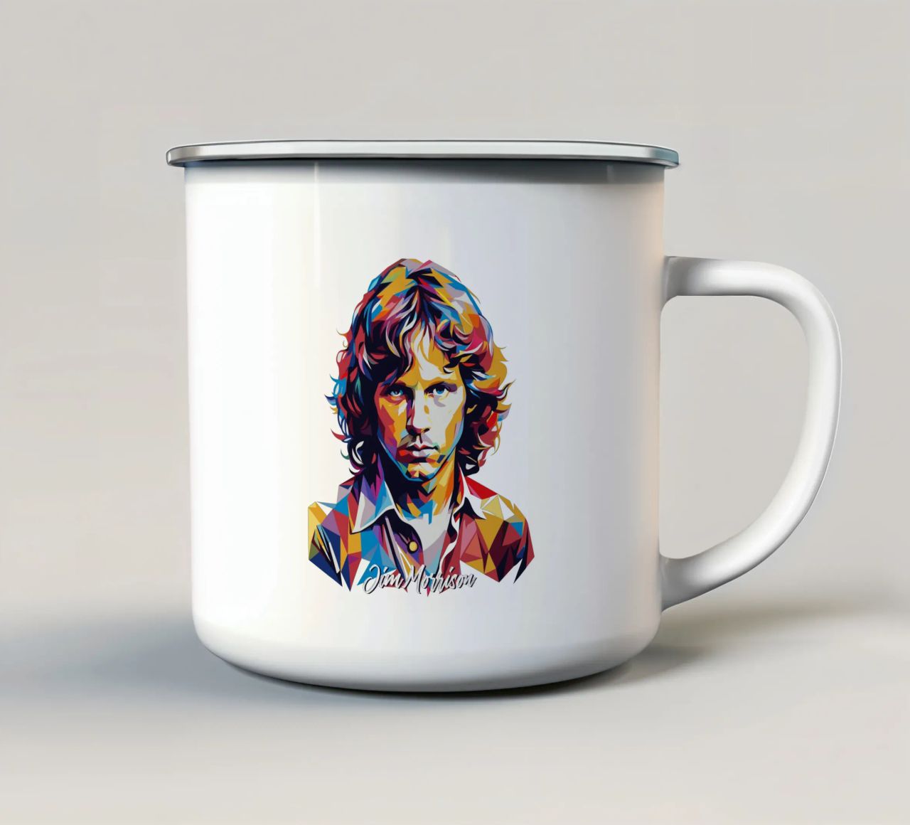 Ritratto di Jim Morrison in WPAP Pop Art tazza in smalto da vectorartnesia