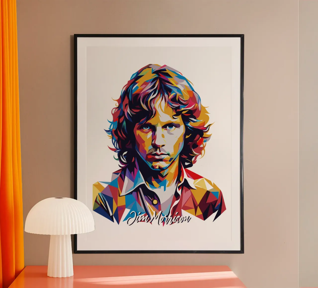 Ritratto di Jim Morrison in WPAP Pop Art poster con telaio in legno da vectorartnesia
