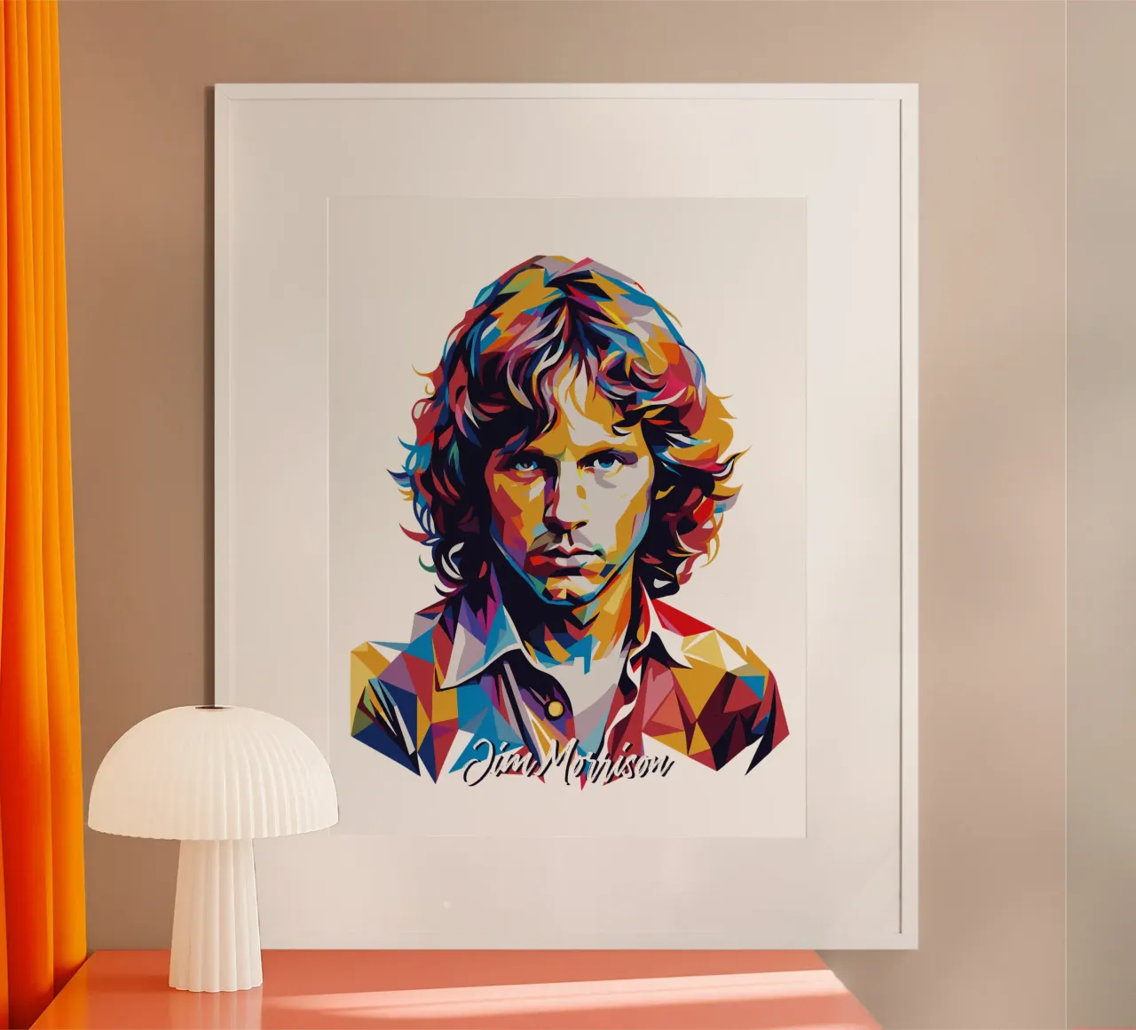 Ritratto di Jim Morrison in WPAP Pop Art poster con telaio in legno da vectorartnesia