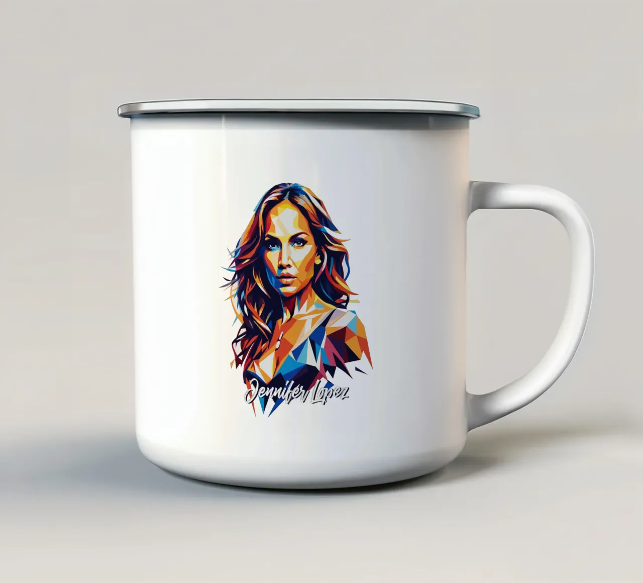 Jennifer Lopez Portrait in WPAP Pop Art tazza in smalto da vectorartnesia