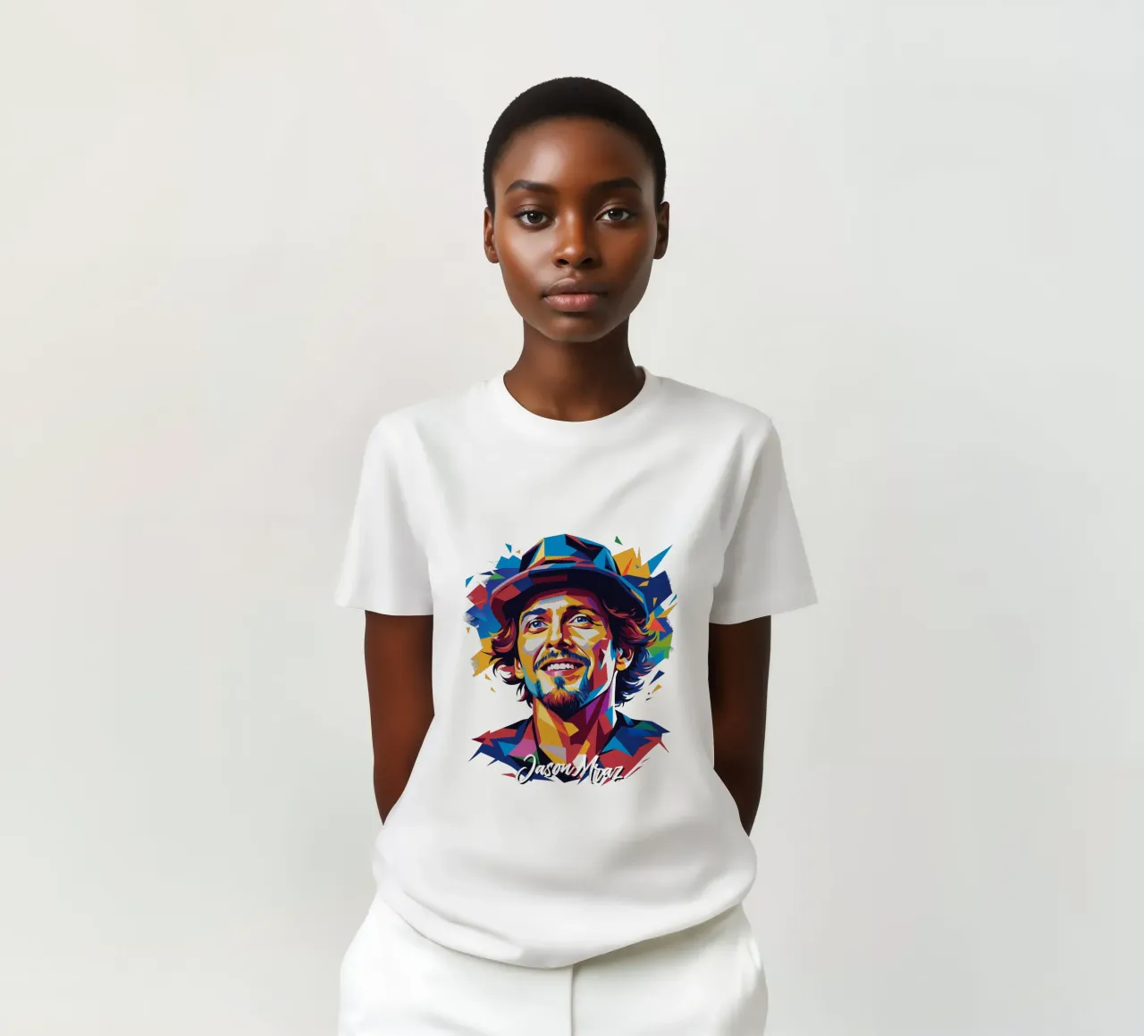 Jason Mraz Portrait in WPAP Pop Art t-shirt da vectorartnesia