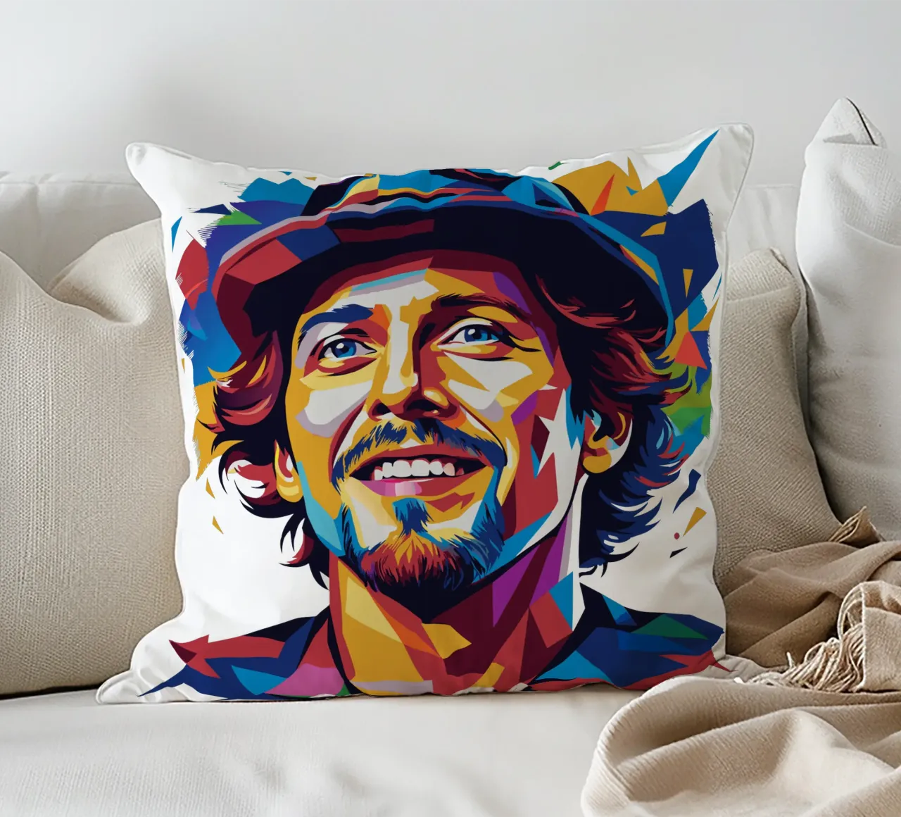 Jason Mraz Portrait in WPAP Pop Art cuscino da vectorartnesia