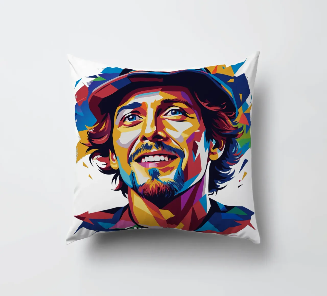 Jason Mraz Portrait in WPAP Pop Art cuscino da vectorartnesia