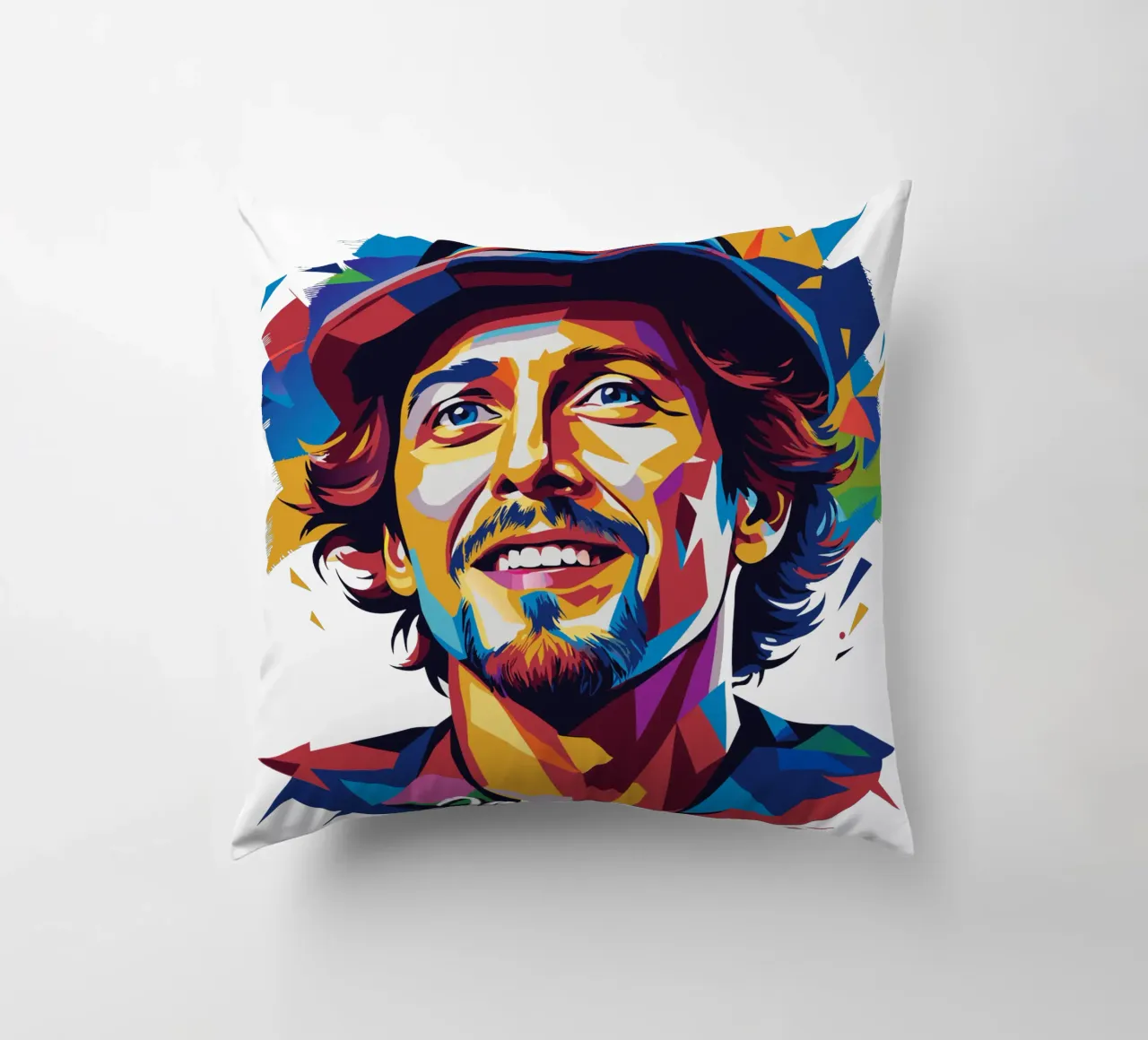 Jason Mraz Portrait in WPAP Pop Art cuscino da vectorartnesia