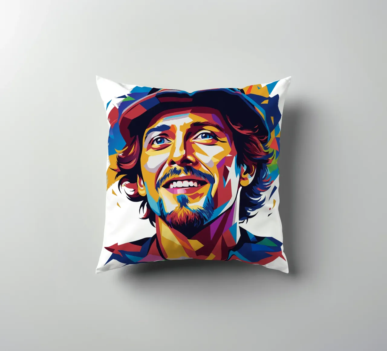Jason Mraz Portrait in WPAP Pop Art cuscino da vectorartnesia