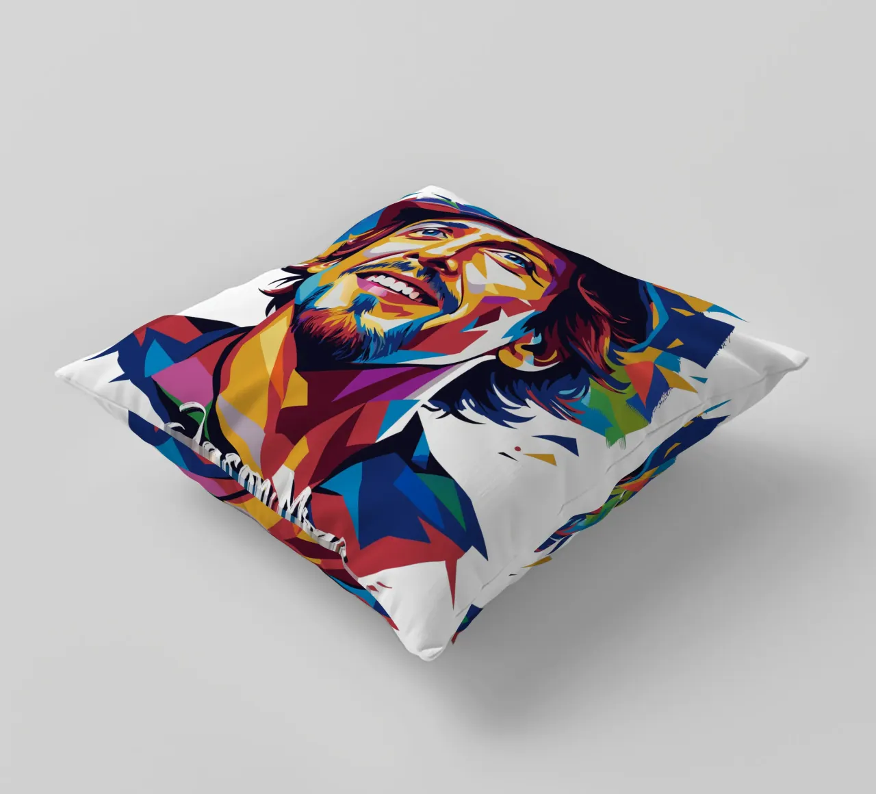 Jason Mraz Portrait in WPAP Pop Art decorative cushion by vectorartnesia