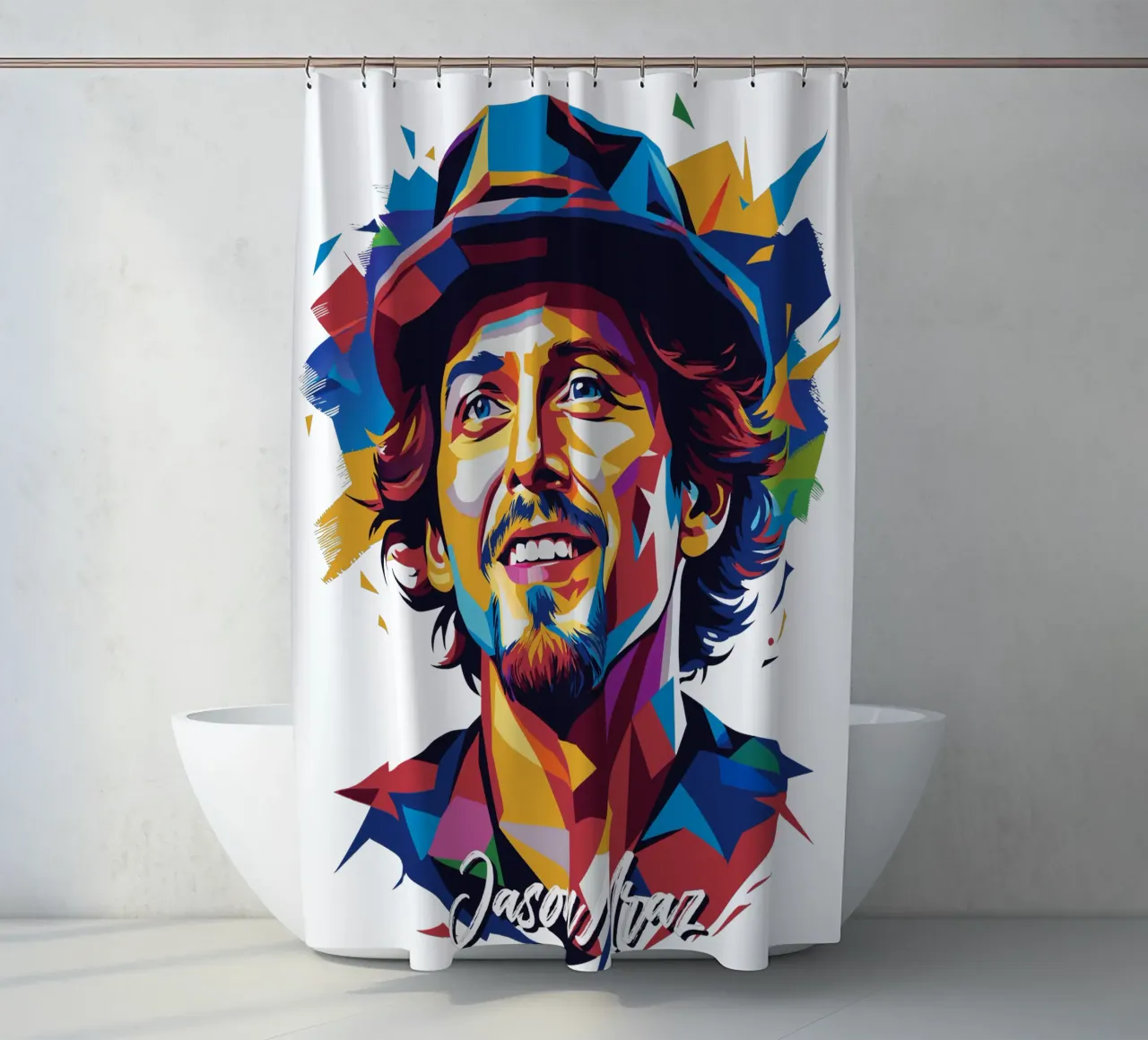 Jason Mraz Portrait in WPAP Pop Art tenda da doccia da vectorartnesia