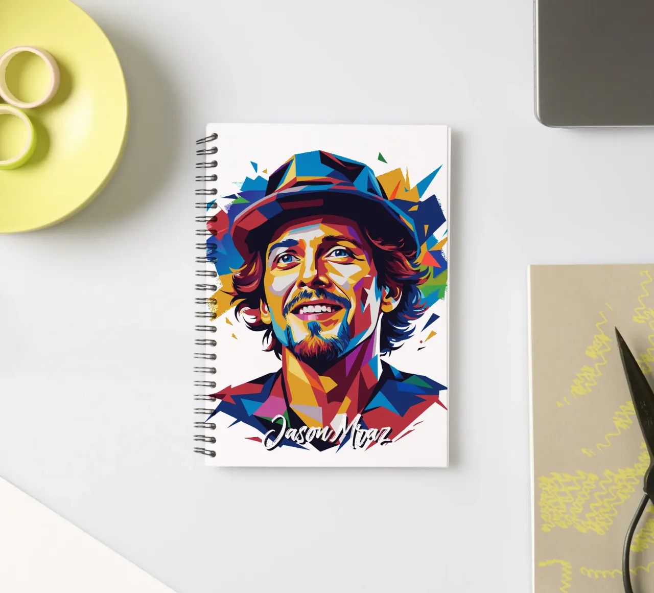 Jason Mraz Portrait in WPAP Pop Art diario ad anelli da vectorartnesia