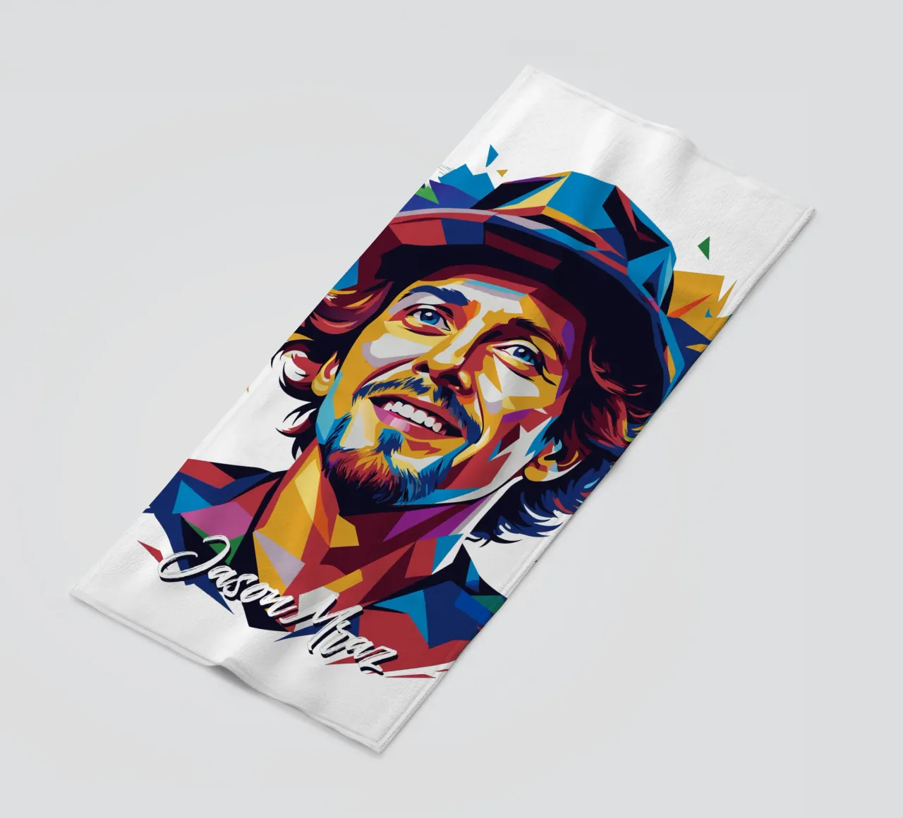 Jason Mraz Portrait in WPAP Pop Art Strandtuch von vectorartnesia