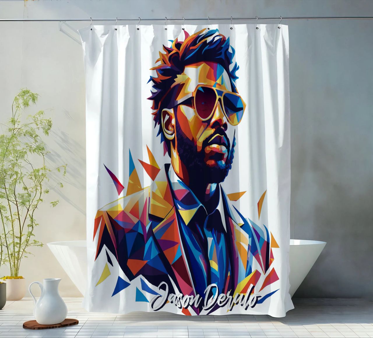 Jason Derulo Portrait in WPAP Pop Art tenda da doccia da vectorartnesia