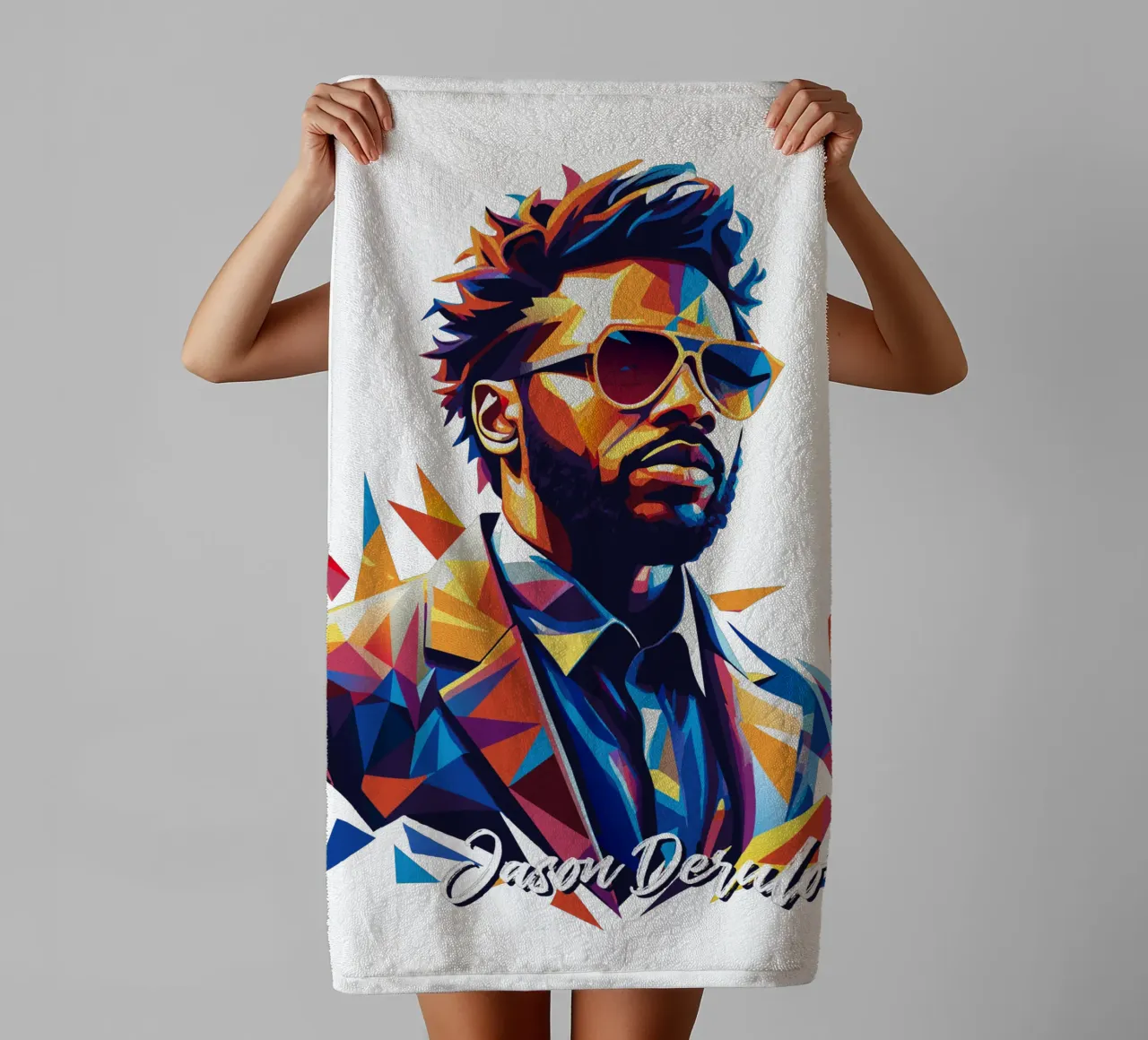 Jason Derulo Portrait in WPAP Pop Art Handtuch von vectorartnesia
