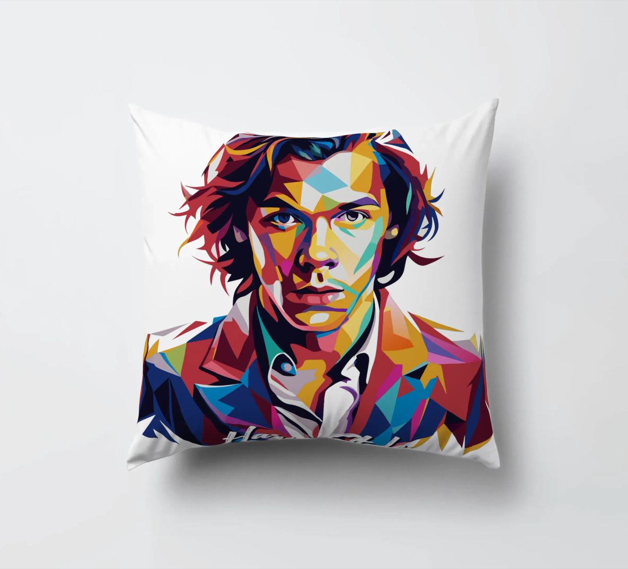 Harry Style Portrait in WPAP Pop Art cuscino da vectorartnesia