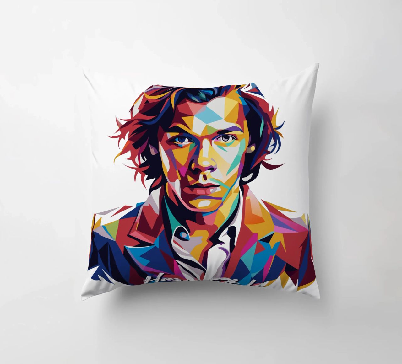 Harry Style Portrait in WPAP Pop Art cuscino da vectorartnesia